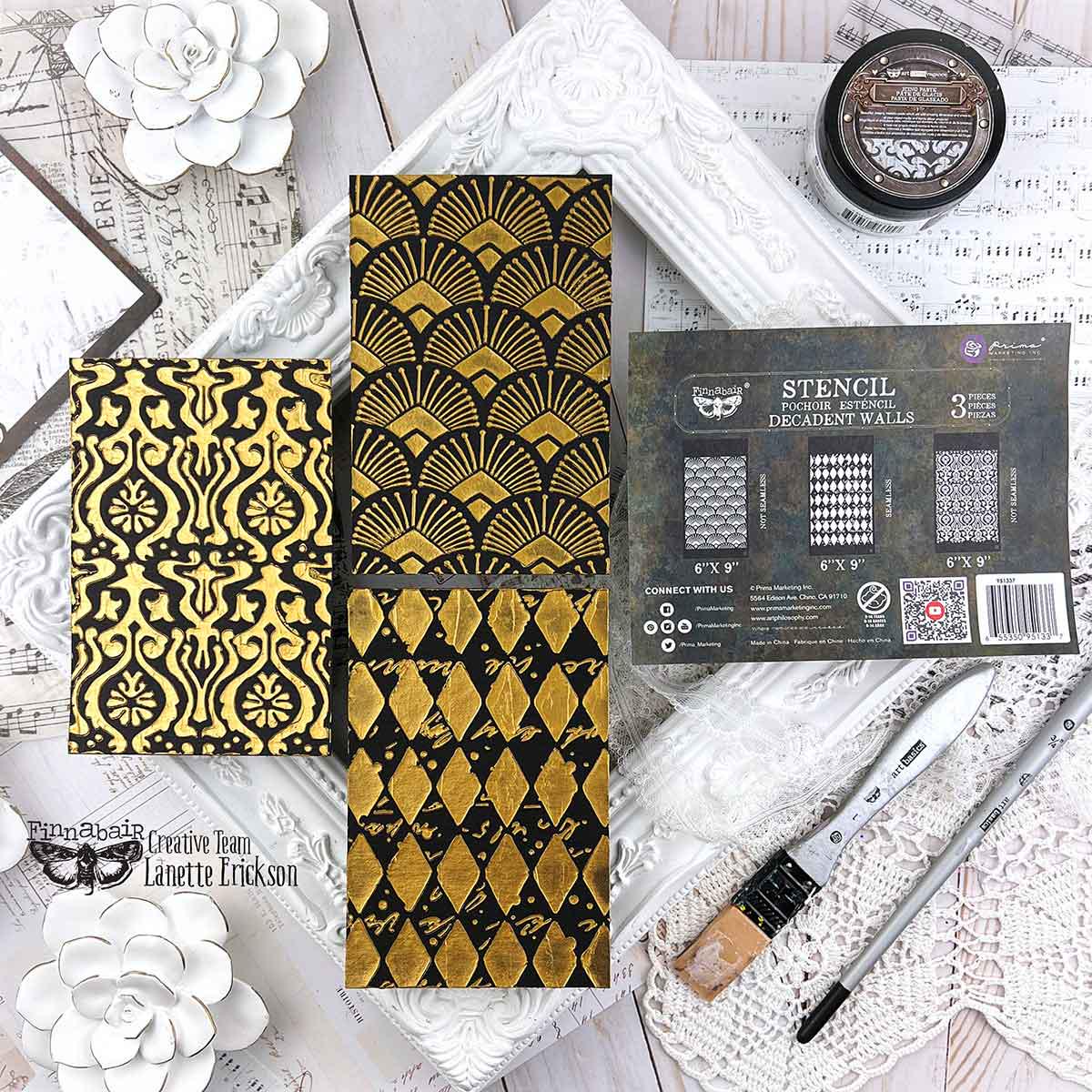 DECADENT WALLS | Stencil Set | Furniture | Arts & Crafts | 6"x9"; 3 stencils | Redesign with Prima | add backgrounds to your piece