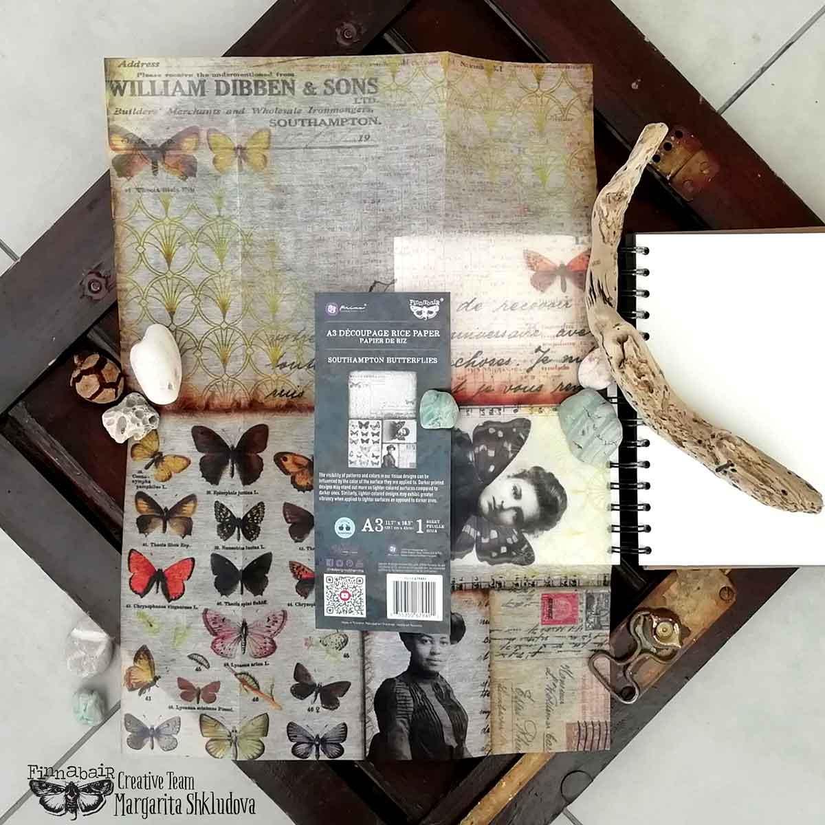 SOUTHAMPTON BUTTERFLIES | A3 Decoupage Paper | Furniture | Arts & Crafts | 11.7"X16.5"; 1 sheet | Redesign with Prima | layered butterflies