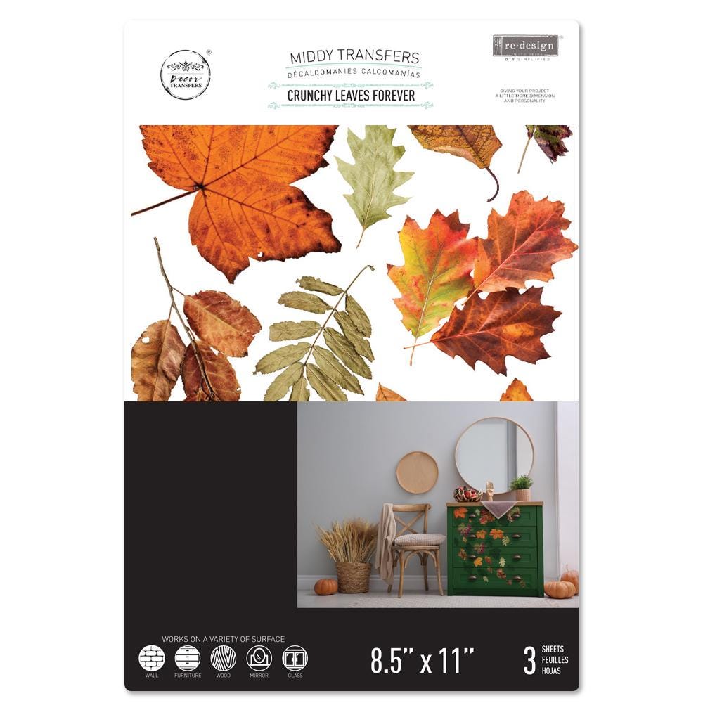 CRUNCHY LEAVES | Middy Transfers | Redesign With Prima | Rub on Transfers | Furniture | Arts & Crafts | 3 sheets-8.5" x 11"