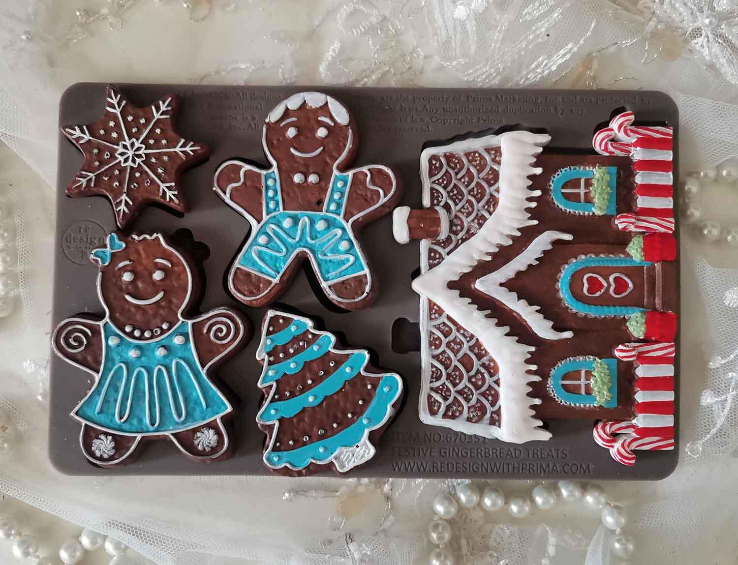 Festive Gingerbread Treats  - Resin Mould 5"x8"