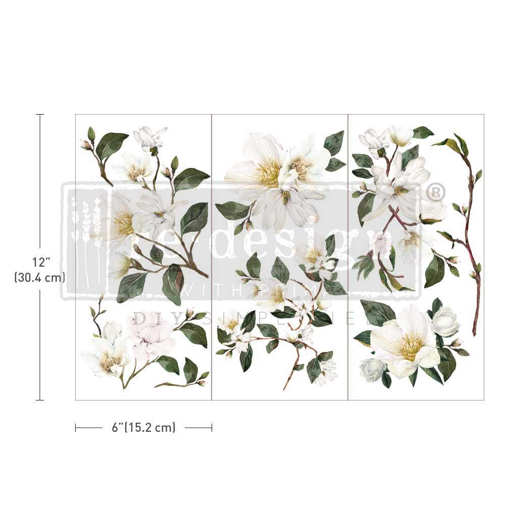 WHITE MAGNOLIA | Small Transfers | Redesign With Prima | Rub on Transfers | Furniture | Arts & Crafts | 3 sheets, 6x12