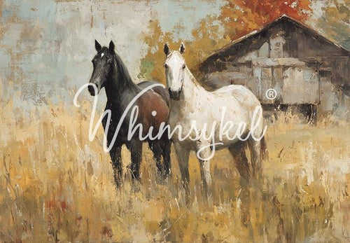 Barnyard Companions | 21”x29” | Large Decoupage Tissue Paper | Whimsykel Designs | Horses in Field Whimsykel