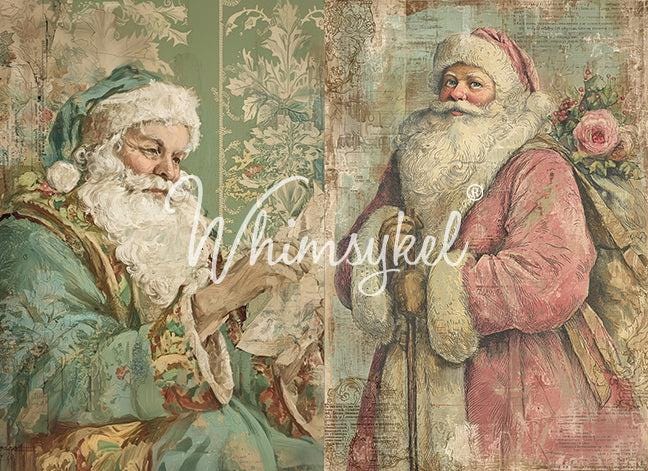 CHRISTMAS TRADITIONS Duo | NEW! | Large Decoupage Tissue Paper | Furniture | Arts & Crafts | 21x29 | Whimsykel Designs | vintage santas