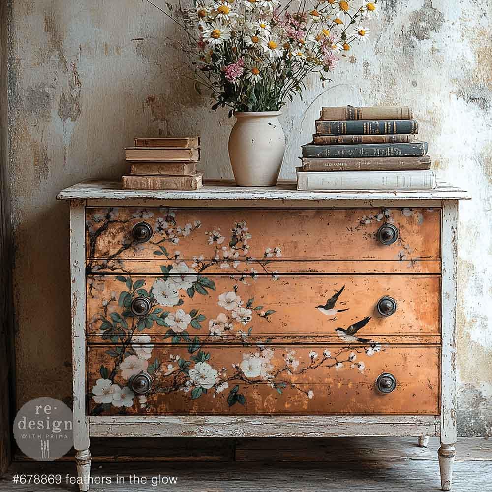 FEATHERS in the GLOW | Decoupage Paper for Furniture | 23.4"x33.1"| Redesign with Prima