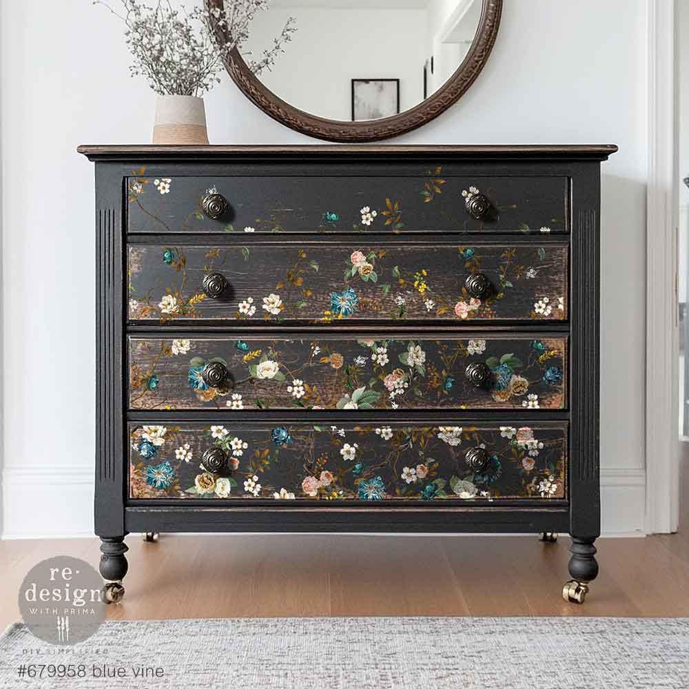 BLUE VINE | Decor Transfers | Redesign With Prima | Rub on Transfers | Furniture | Arts & Crafts | 24"X35", cut into 4 sheets