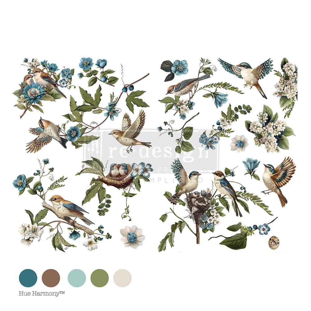 AVIARY ELEGANCE | Decor Transfers | Redesign With Prima | Rub on Transfers | Furniture | Arts & Crafts | 24"X35", cut into 4 sheets