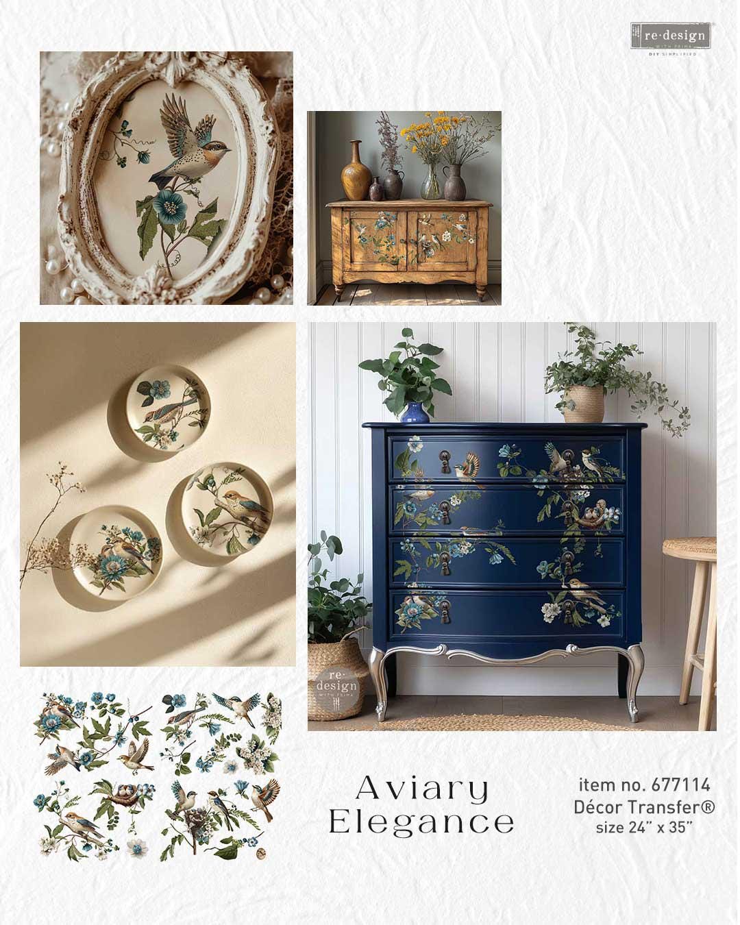 AVIARY ELEGANCE | Decor Transfers | Redesign With Prima | Rub on Transfers | Furniture | Arts & Crafts | 24"X35", cut into 4 sheets