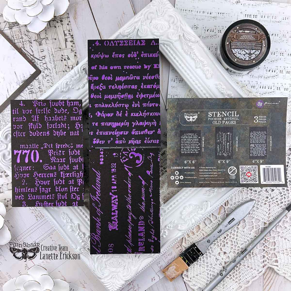 OLD PAGES | Stencil Set | Furniture | Arts & Crafts | 6"x9"; 3 stencils | Redesign with Prima | manuscripts/anciet Greek