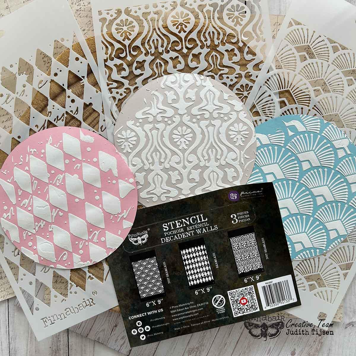 DECADENT WALLS | Stencil Set | Furniture | Arts & Crafts | 6"x9"; 3 stencils | Redesign with Prima | add backgrounds to your piece