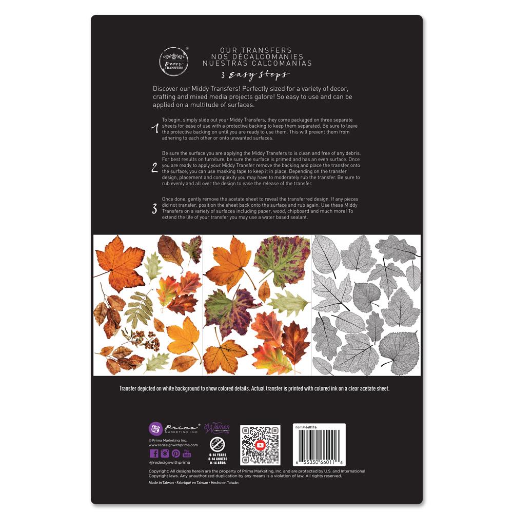 CRUNCHY LEAVES | Middy Transfers | Redesign With Prima | Rub on Transfers | Furniture | Arts & Crafts | 3 sheets-8.5" x 11"