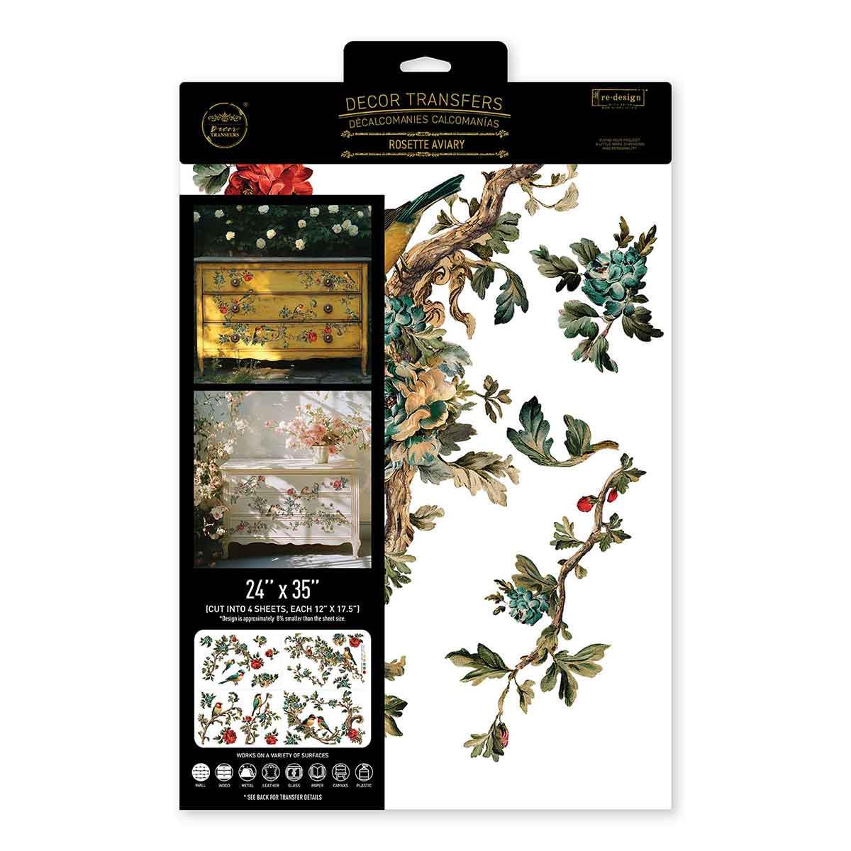 ROSETTE AVIARY | Decor Transfers | Redesign With Prima | Rub on Transfers | Furniture | Arts & Crafts | 24x35, cut into 4 sheets