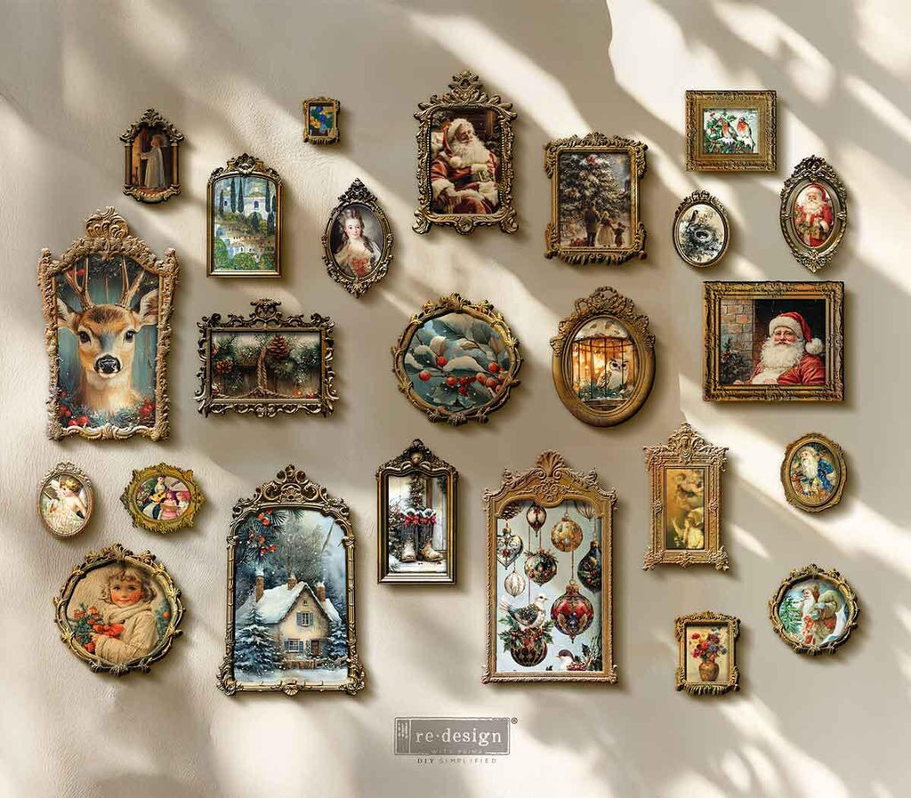 SILENT NIGHT STORIES | Decoupage Decor Tissue Paper for Furniture | 1 sheet, 8.27x11.69 | Redesign with Prima | santa and christmas tree