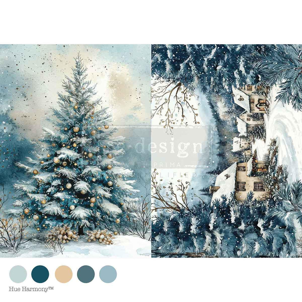 SILENT NIGHT SPARKLE | Decoupage Decor Tissue Paper for Furniture | 1 sheet, 8.27x11.69 | Redesign with Prima