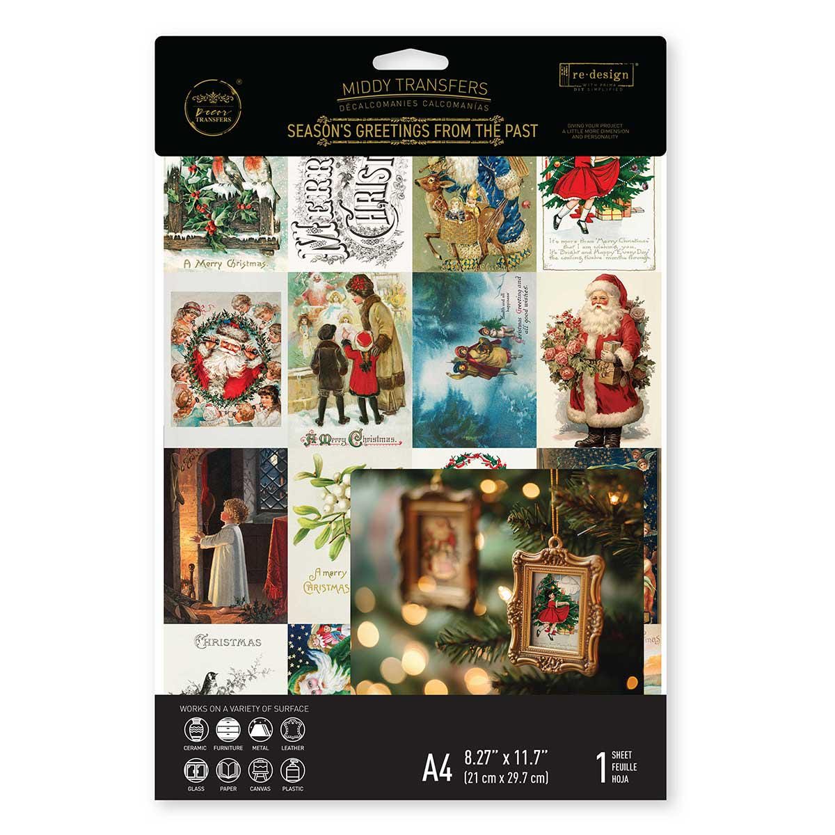 SEASONS GREETINGS From The PAST | Decoupage Decor Tissue Paper for Furniture | 1 sheet, 8.3x11.7 | Redesign with Prima