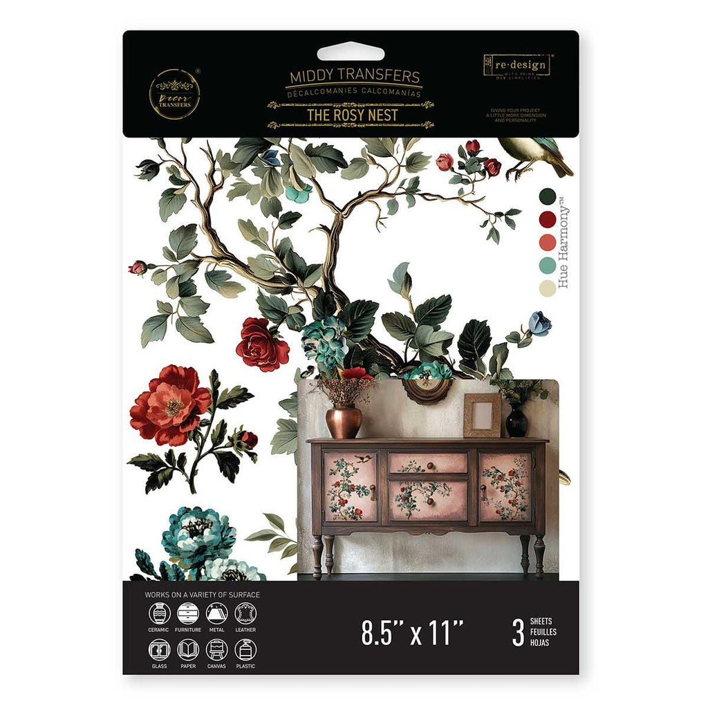 The Rosy Nest | Middy Transfers | Redesign With Prima | Rub on Transfers | Furniture | Arts & Crafts | 3 sheets-8.5" x 11"
