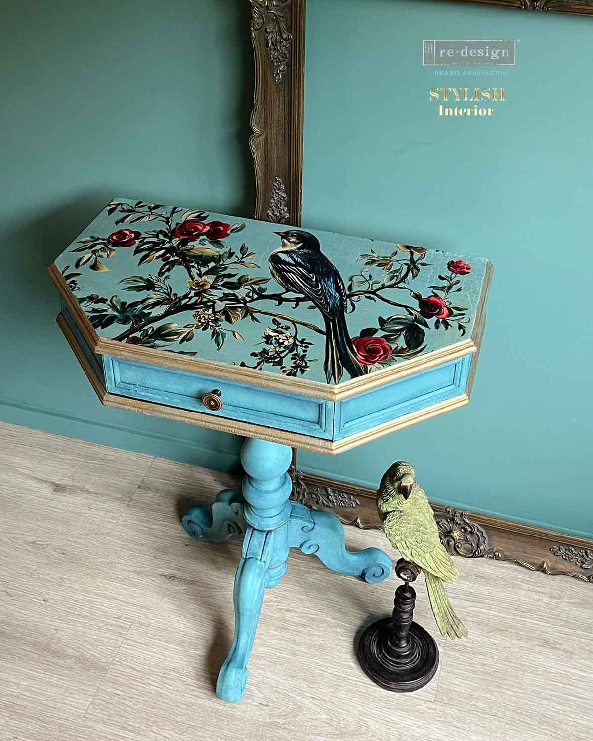 THE VELVET NEST | Decoupage Decor Tissue Paper for Furniture | 23.4x33.1 | Redesign with Prima | birds on robins blue background