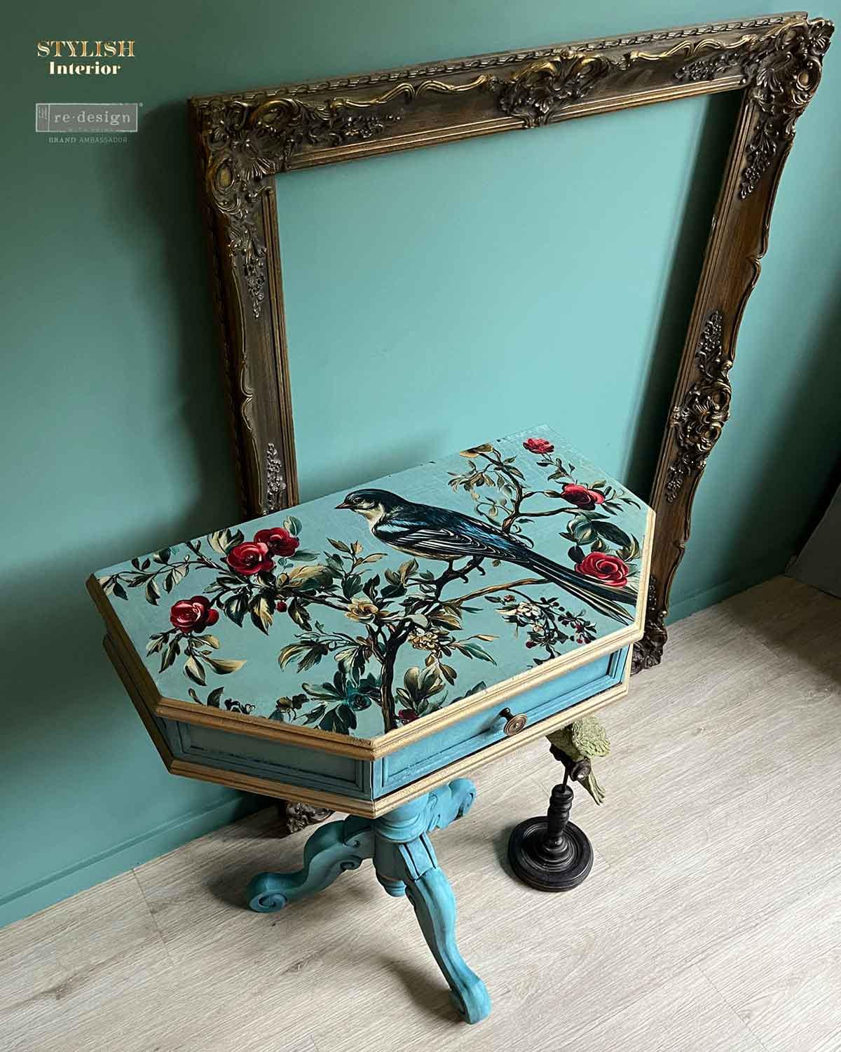 THE VELVET NEST | Decoupage Decor Tissue Paper for Furniture | 23.4x33.1 | Redesign with Prima | birds on robins blue background