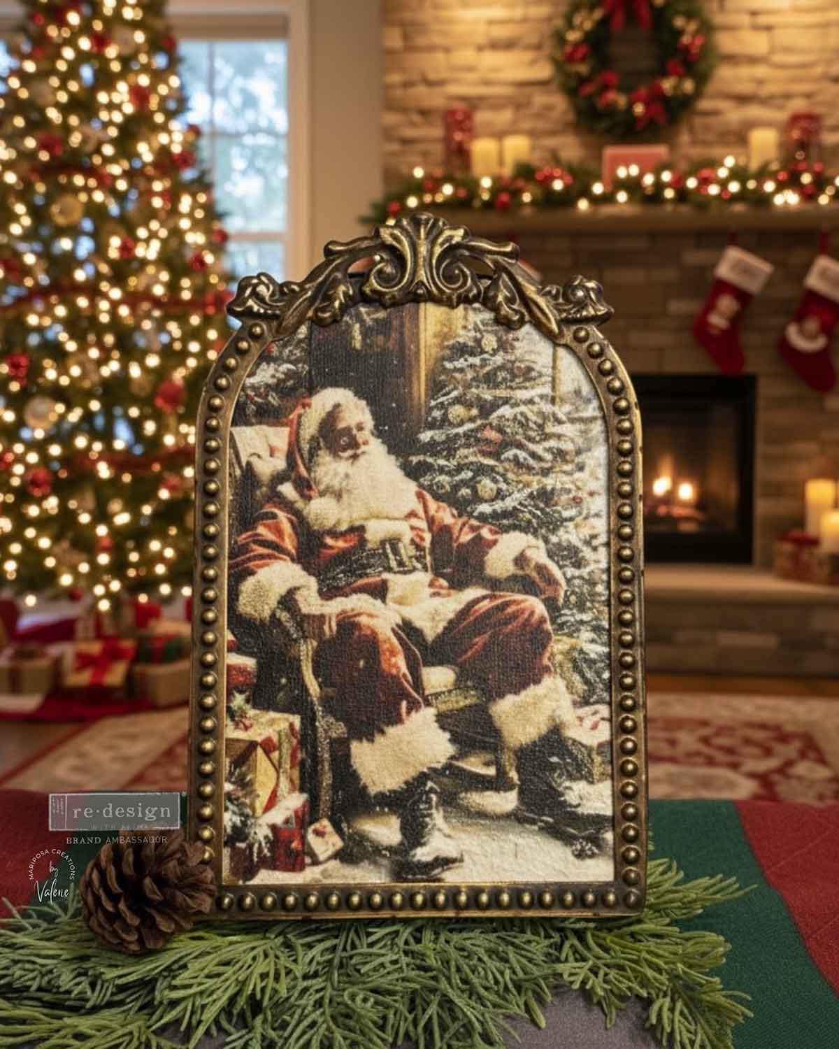 SILENT NIGHT STORIES | Decoupage Decor Tissue Paper for Furniture | 1 sheet, 8.27x11.69 | Redesign with Prima | santa and christmas tree