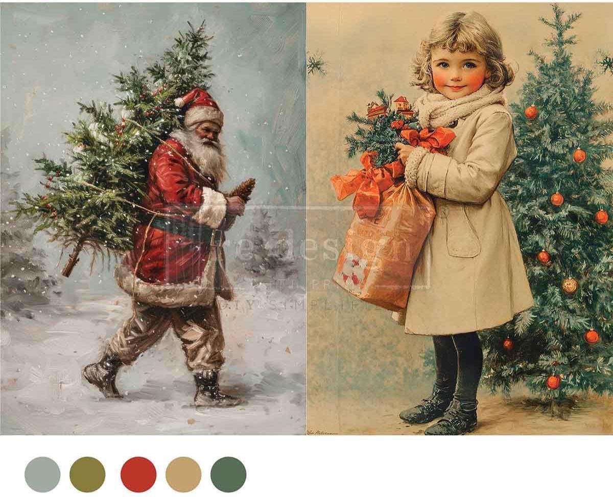 VINTAGE TIDINGS | Decoupage Decor Tissue Paper for Furniture | 1 sheet, 8.27x11.69 | Redesign with Prima | Christmas decor