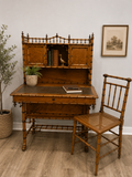 Rare Aesthetic Movement Faux Bamboo Bird's-Eye Maple Partial Bedroom Suite | Secretary Desk, Chair, Mirror & Twin Bed | Attributed to R.J. Horner | c. 1885–1895