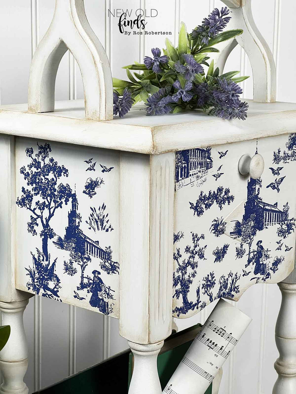 Toile | Small Transfers | Redesign With Prima | Rub on Transfers for Furniture and Crafts | 3 sheets- 6"x12" | French Country Blue Toile